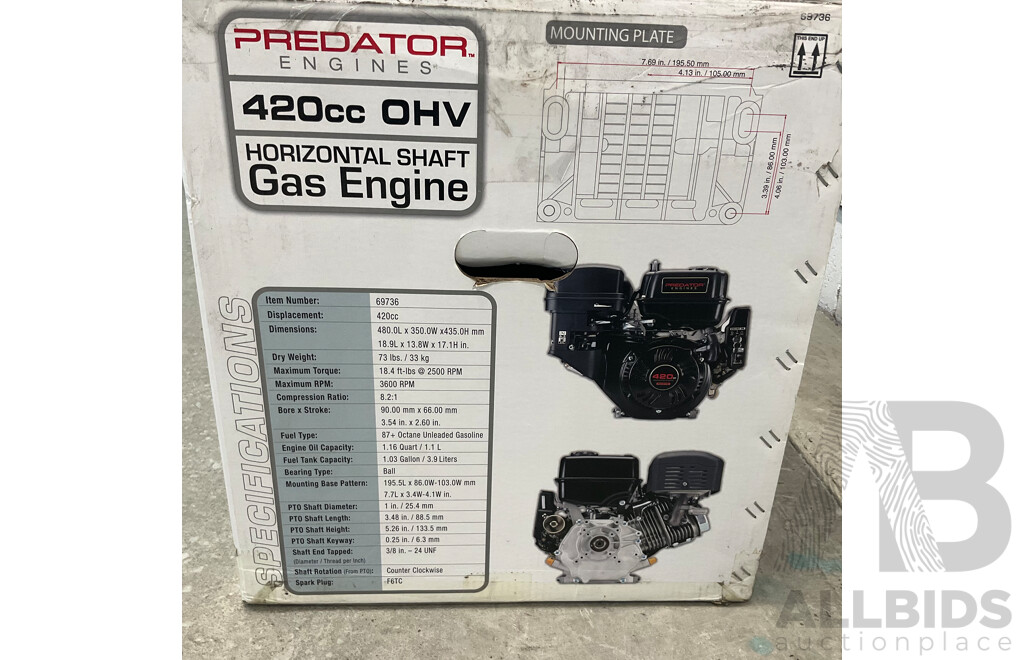 Predator Engine 420cc OHV Horizontal Shaft Gas Engine