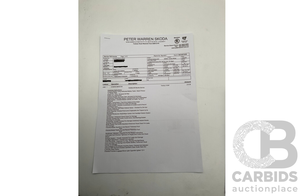 1/2014 Skoda Octavia RS 162 TSI NE MY15 4d Wagon White Turbo 2.0L