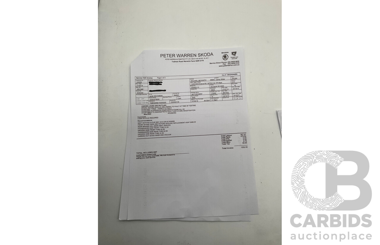 1/2014 Skoda Octavia RS 162 TSI NE MY15 4d Wagon White Turbo 2.0L