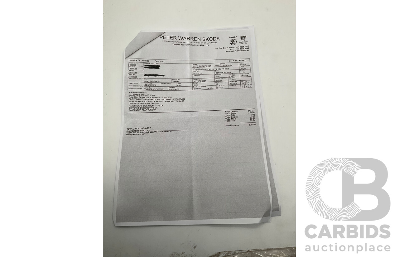1/2014 Skoda Octavia RS 162 TSI NE MY15 4d Wagon White Turbo 2.0L