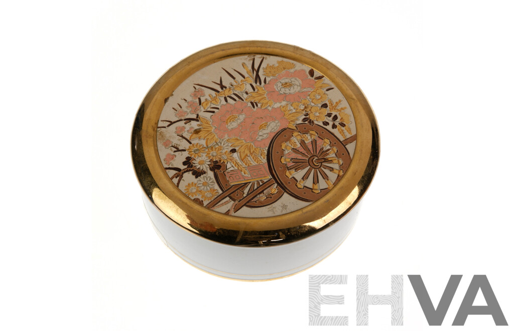 Japanese Hand Decorated Chokin Ware Lidded Trinket Dish with 24K Gold Highlights