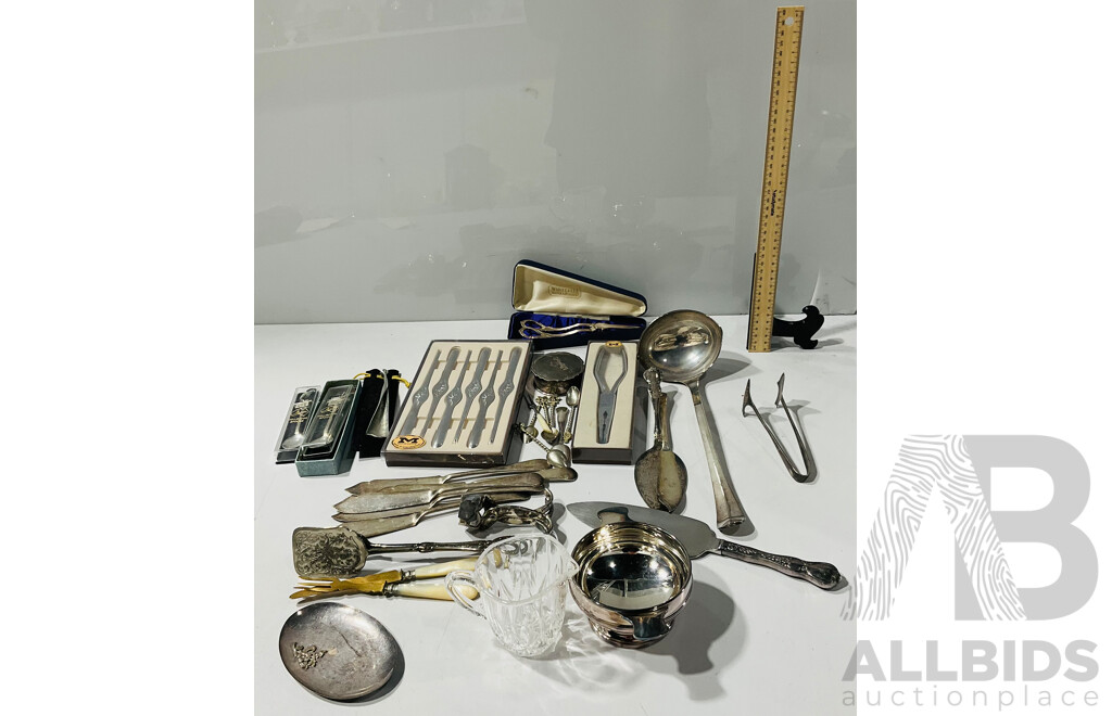 Collection Silver Plate Flatware Including Ladles, Serving Tongs and More