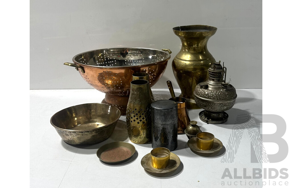 Collection of Middle Eastern and Other Copper and Brassware Including Engraved Examples