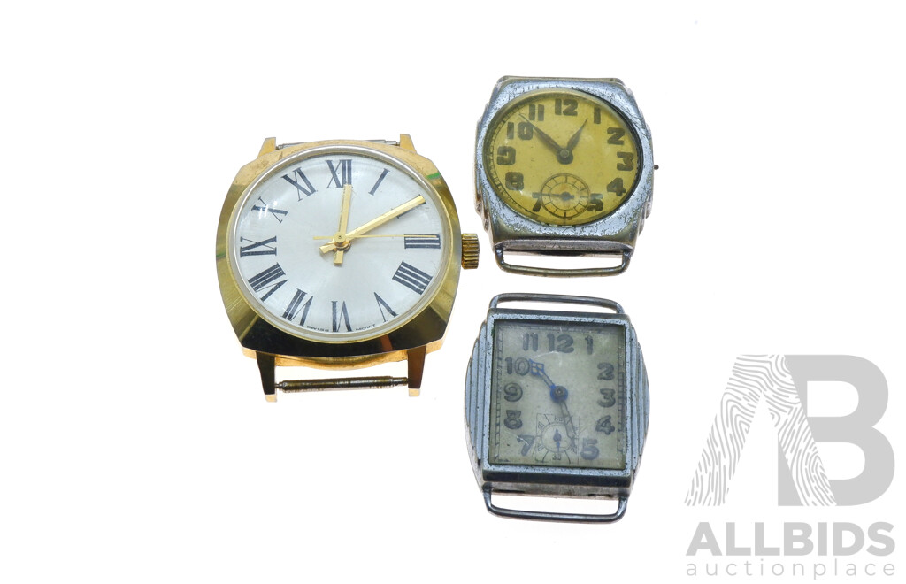 Vintage 1940's (2) Watches with Unbranded Vintage 1960's Watch