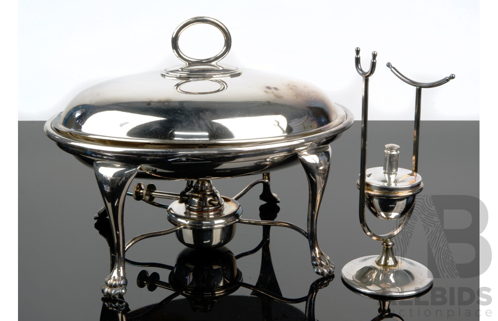 Antique Silver Plate Walker & Hall Breakfast Dish with Spirit Burner, Circa 1910