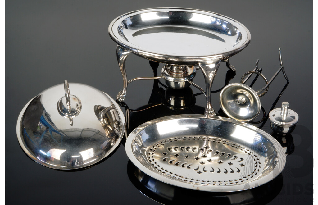 Antique Silver Plate Walker & Hall Breakfast Dish with Spirit Burner, Circa 1910