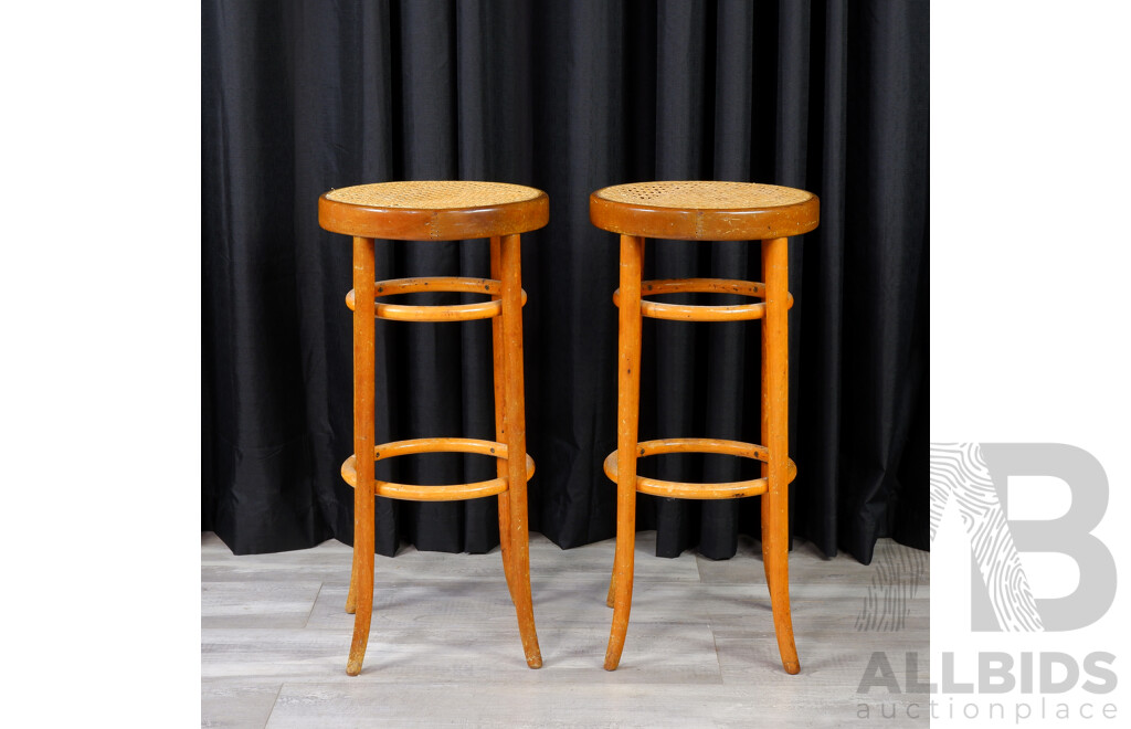 Pair of Rattan Top Bar Stools