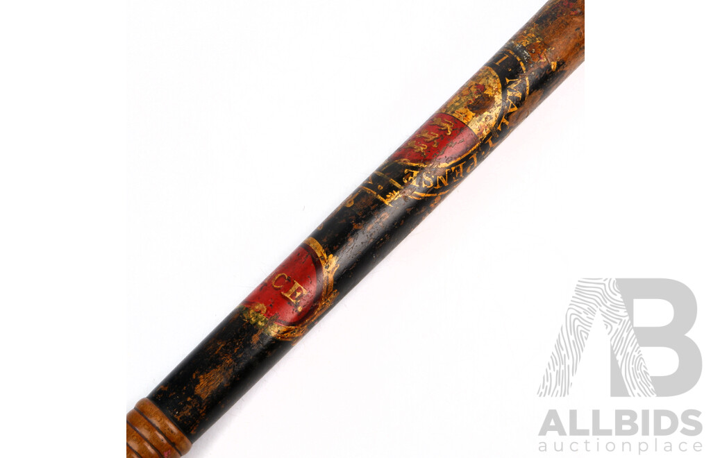 Antique Late Victorian Wooden Truncheon Decorated with Honi Soit Qui Mal Y Pense Motto of the Order of the Garter