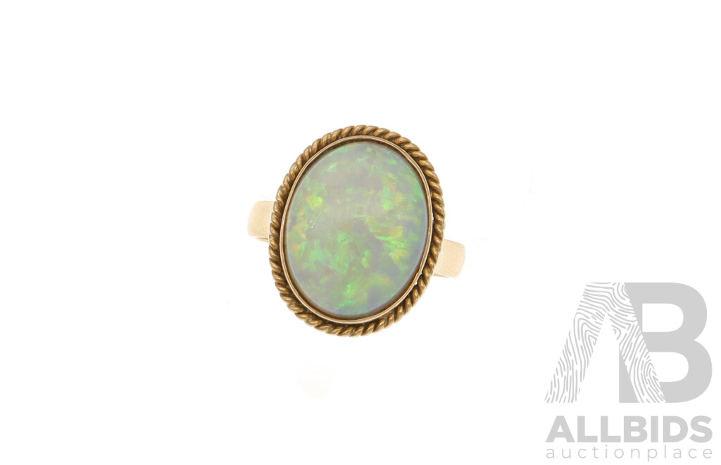 14ct Australian Lightning Ridge White Opal Vintage Ring, Size N, 5.97 Grams