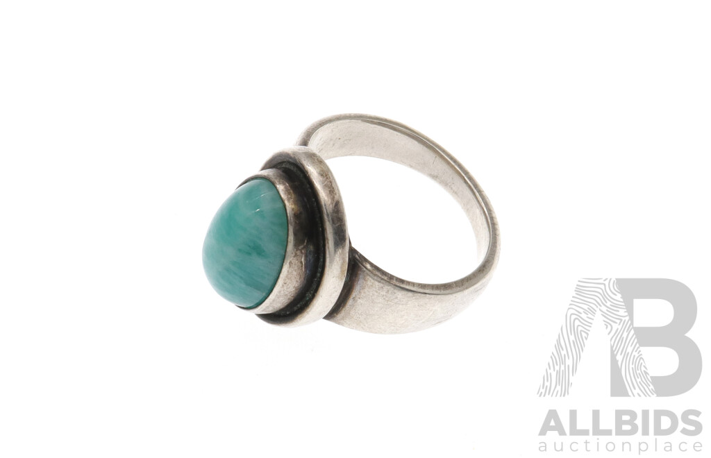 Georg Jensen Vintage Sterling Silver Ring with Amazonite, No. 46A, Size L, 6.84 Grams