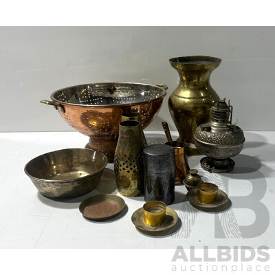 Collection of Middle Eastern and Other Copper and Brassware Including Engraved Examples