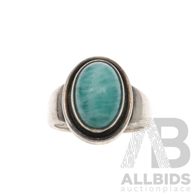 Georg Jensen Vintage Sterling Silver Ring with Amazonite, No. 46A, Size L, 6.84 Grams