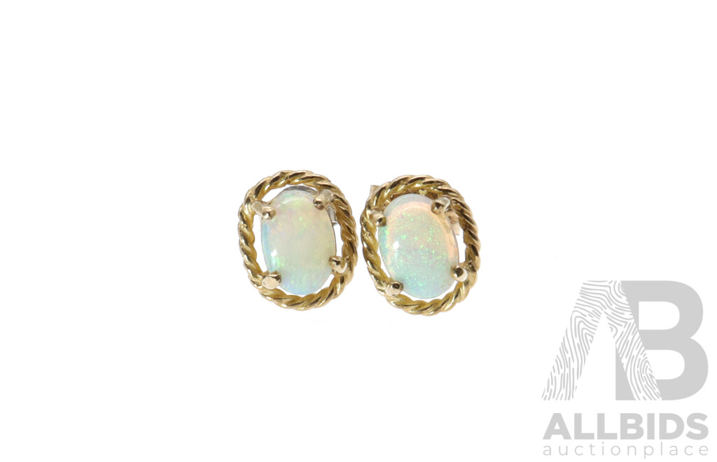 9ct Crystal Opal Stud Earrings, 9mm, 0.97 Grams