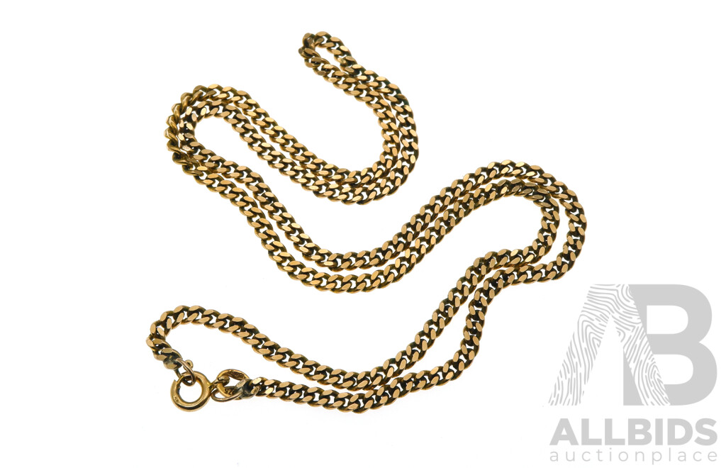 9ct Flat Curb Link Chain Necklace, 45cm, 9.53 Grams