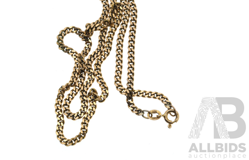 9ct Flat Curb Link Chain Necklace, 45cm, 9.53 Grams