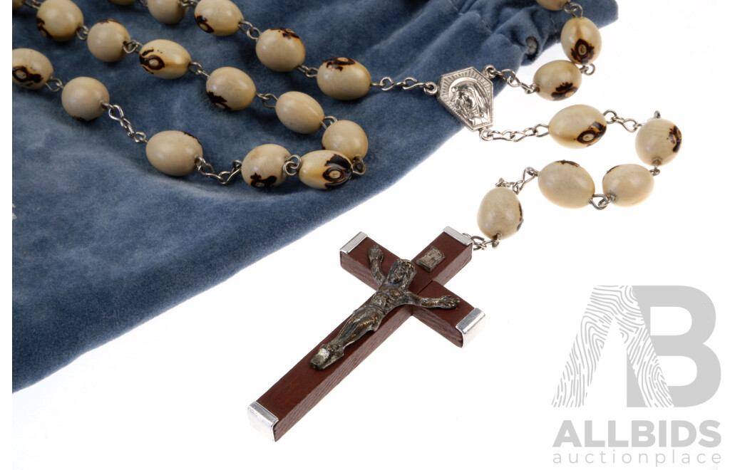 Vintage Monstrance (Angel) Bead Rosary Beads, 90cm with Wooden Crucifix