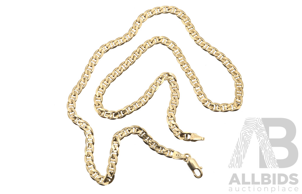 9ct Fancy Flat Link Chain, 47cm Long, 4.45mm Wide, 11.11 Grams