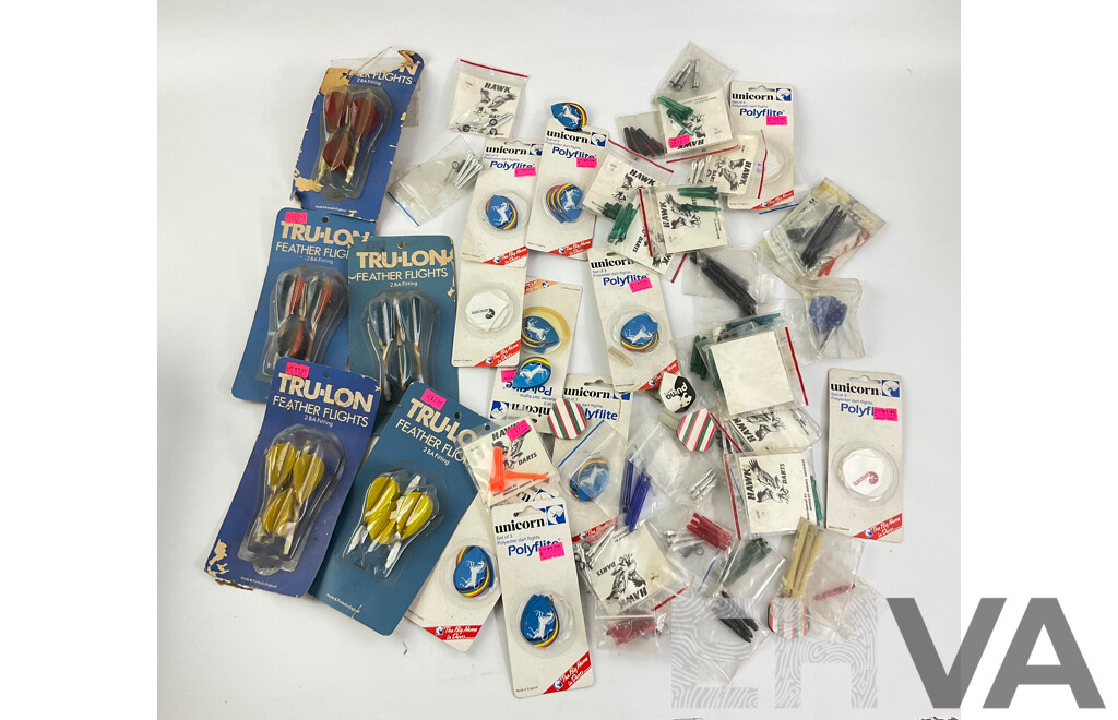 Vintage Dart Flights and Accessories Including Hawk, Tru-Lon and Unicorn