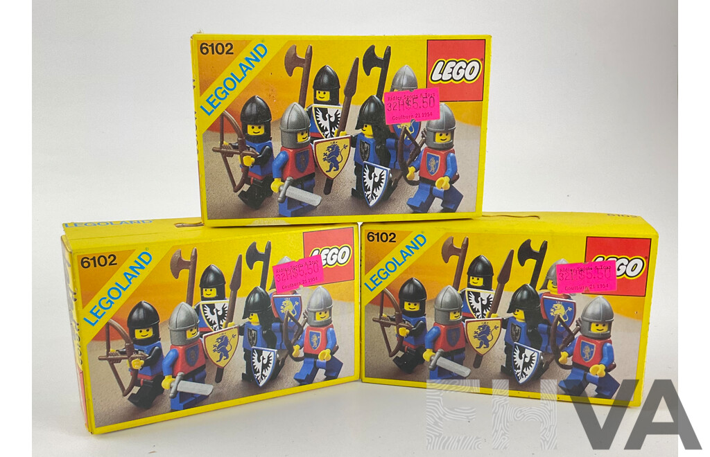 Three 1980's Lego Castle Series Figures, 6102 in Sealed Boxes