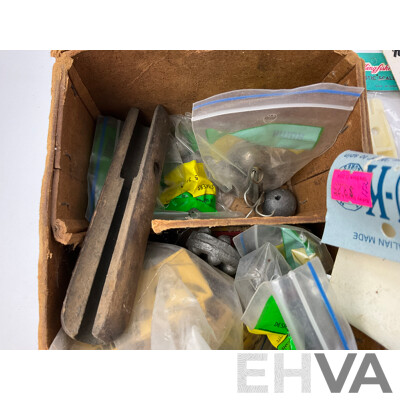 Collection of Vintage Fishing Lures, Sinkers, Swivels Including Tasmanian Devil, Rublex, Pegron, Hawk, Most in Original Packaging