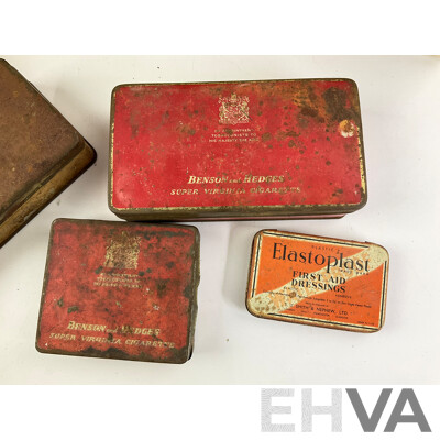 Collection of Vintage Tins Including Sunbeam Lan-o-leen Sheep Dip Money Tin, Benson & Hedges, Ring Travellers, G.J Coles & Coy Toffees, Arnotts, Willow Fruit Tin with Castrol GTX One Quart Plastic Bottle
