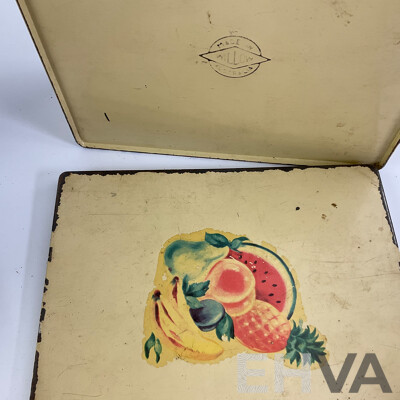 Collection of Vintage Tins Including Sunbeam Lan-o-leen Sheep Dip Money Tin, Benson & Hedges, Ring Travellers, G.J Coles & Coy Toffees, Arnotts, Willow Fruit Tin with Castrol GTX One Quart Plastic Bottle