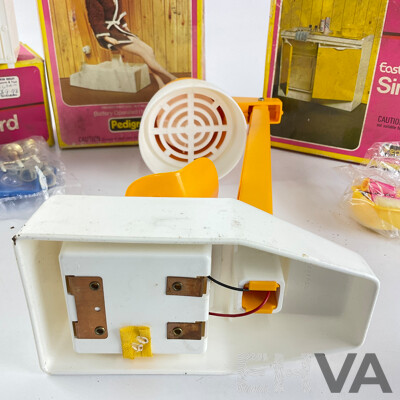 Vintage Pedigree Sindy Accessories Including Sideboard, Hairdryer, Eastham E-LineWall Sink Unit, All with Original Packaging