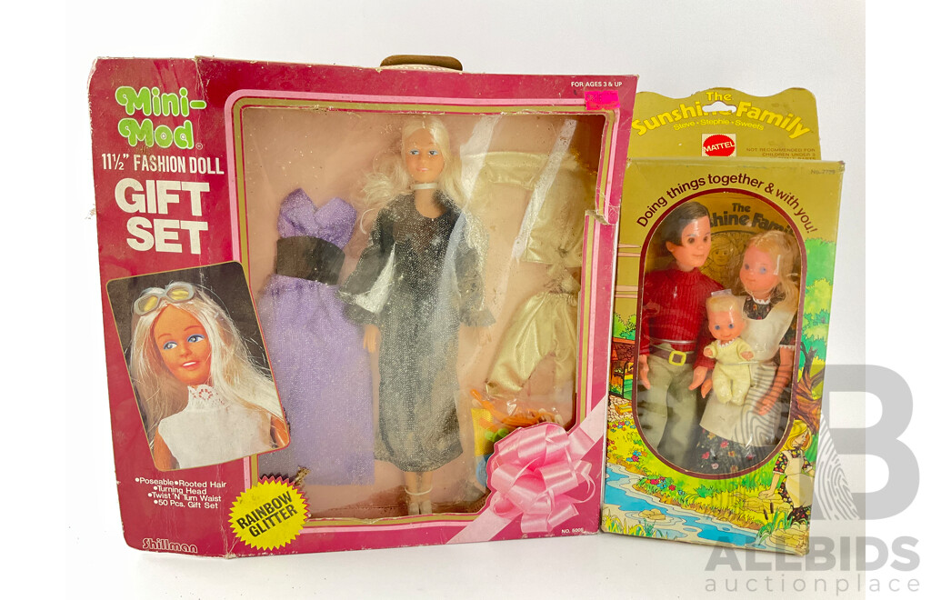 Vintage Mattel Sunshine Family and Shillman Mini Mod Fashion Doll, Both in Original Packaging