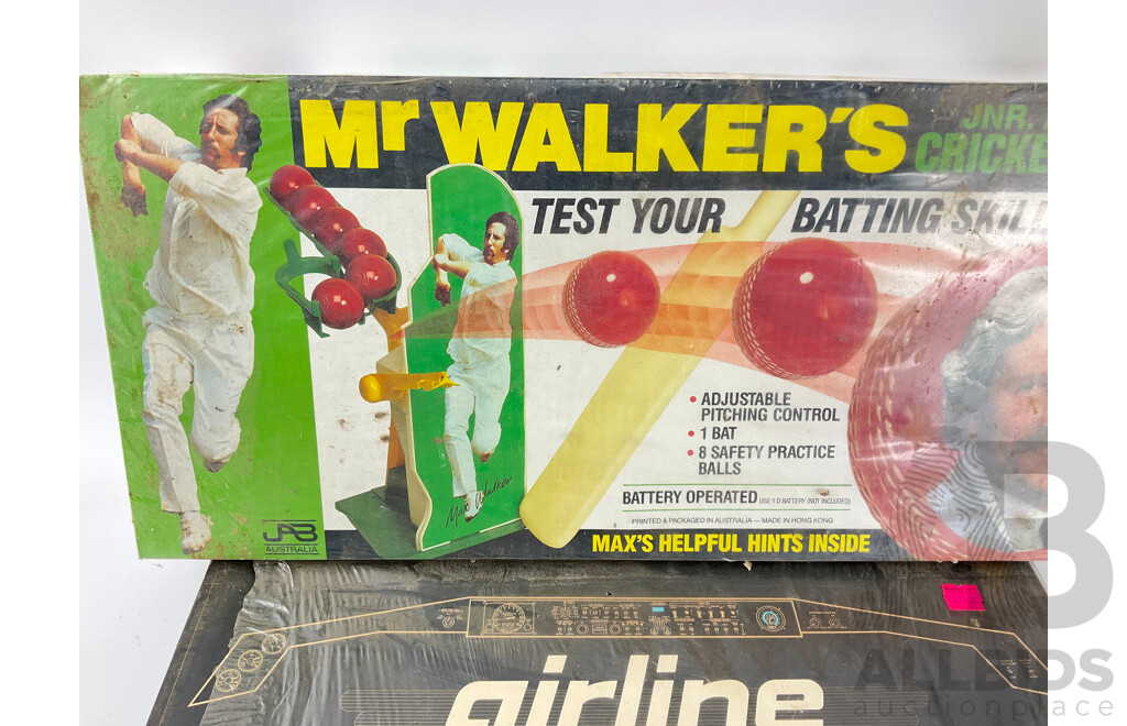 Vintage Board Games JAB Australia, Mr Walker's Junior Action Cricket Game, Parker Masterpeice - the Art Auction Game, Airline Board Game, All in Sealed Boxes