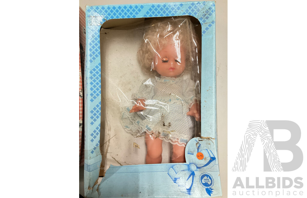 Vintage Sally Ann Doll and Children's Dress Up Clothes, Baby on Swing, Netta Doll and Kenbrite Fancy N Fresh Perfume Kit, All with Original Packaging