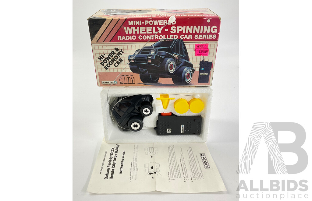 Vintage Radcon Wheely-Spinning Honda City Turbo Bulldog Remote Controlled Car in Original Packaging