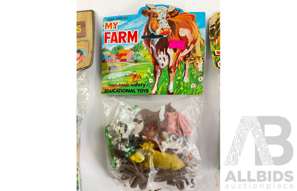 Collection of 1980's Plastic Figures Including Western Rangers Cowboys and Indians, Hand Painted My Farm and Zoo, All in Original Packaging