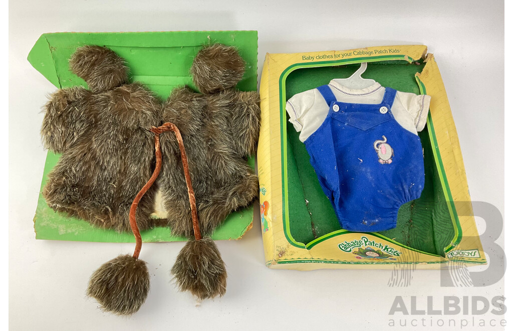 Vintage Toltoys Cabbage Patch Dolls Fur Coat and Ear Muffs with Corduroy Romper