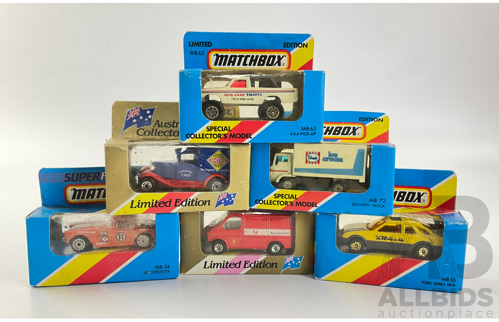 Collection of 1980's Matchbox Vehicles Including Limitred Edition and Australian Collectors, Bob Jane T Marts 4X4 Pickup, Streets Ice Cream Elivery Truck and More