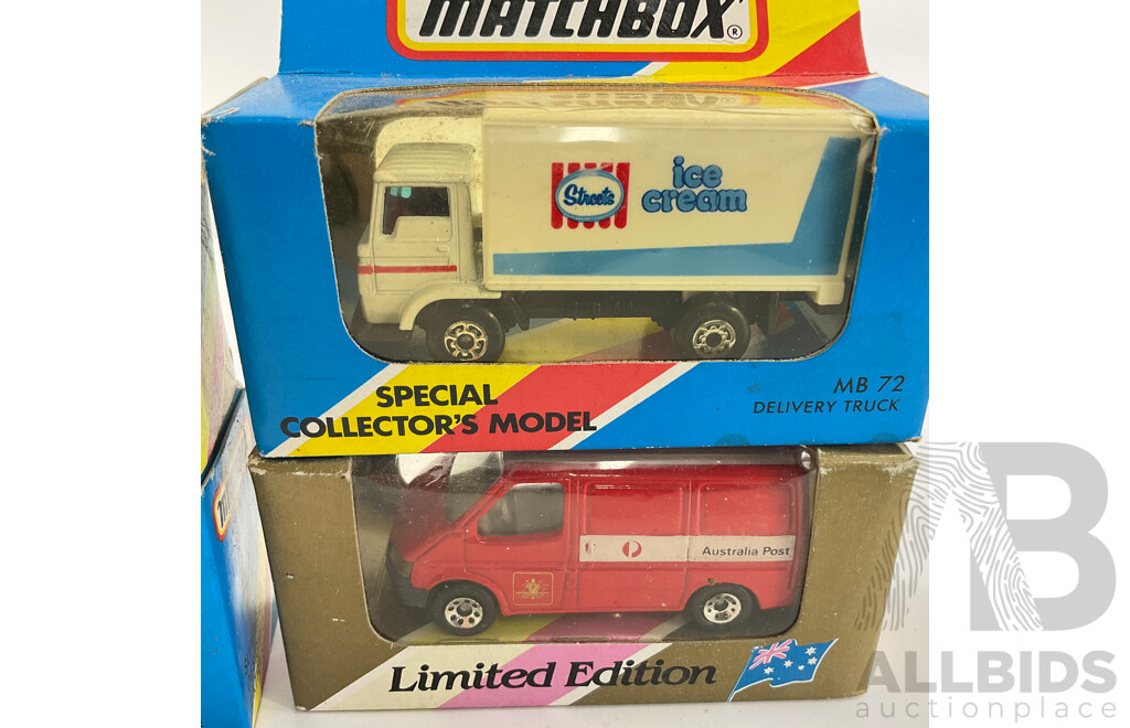 Collection of 1980's Matchbox Vehicles Including Limitred Edition and Australian Collectors, Bob Jane T Marts 4X4 Pickup, Streets Ice Cream Elivery Truck and More