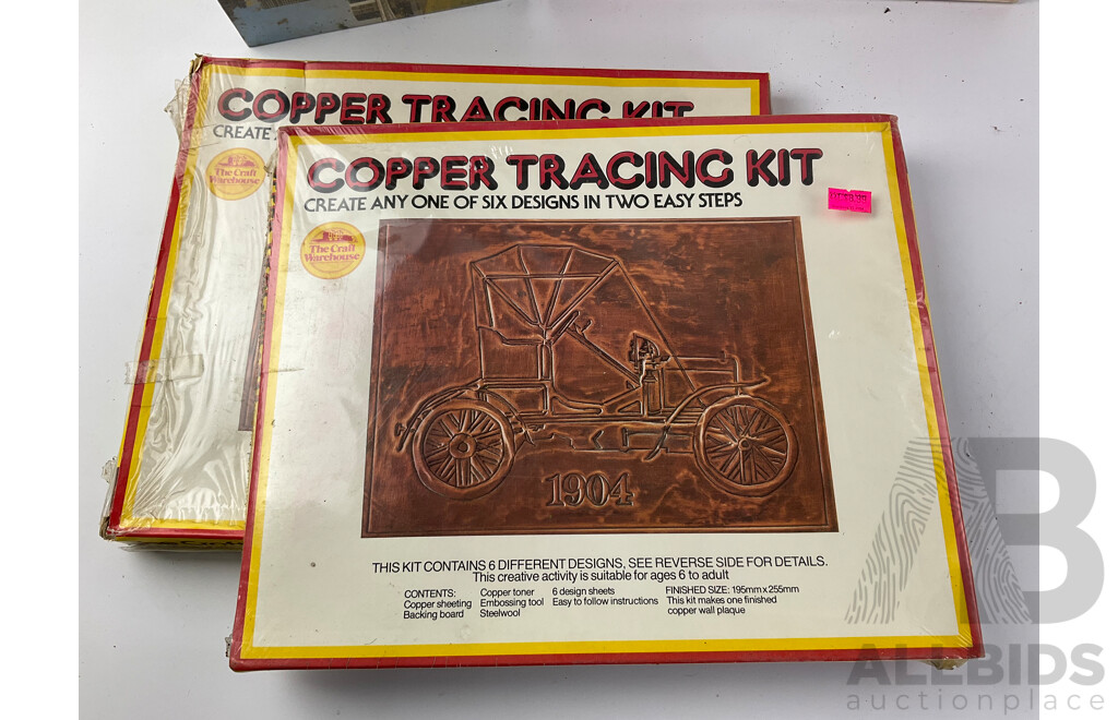 Variety of Boxed Vintage Items Including Copper Tracing Kits, Creative Science Microscope, Sew Master Portable Sewing Machine, Jigsaw Puzzles and Junior Printing Set