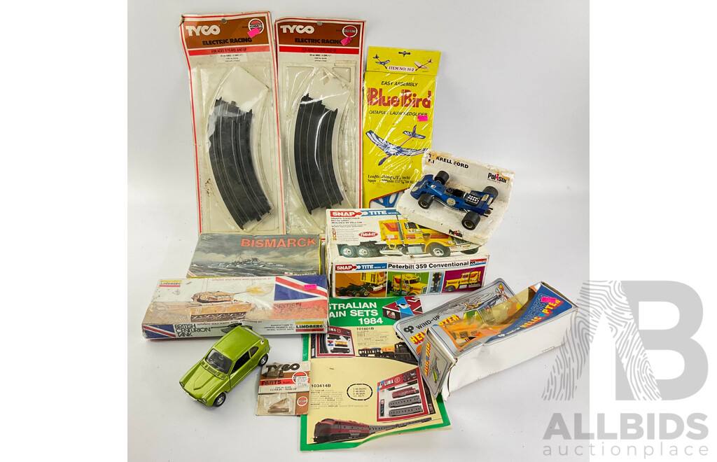 Collection of Boxed Toys and Hobbies Including Tyco Slotcar Track, Bluebird Glider, Model Kits and More