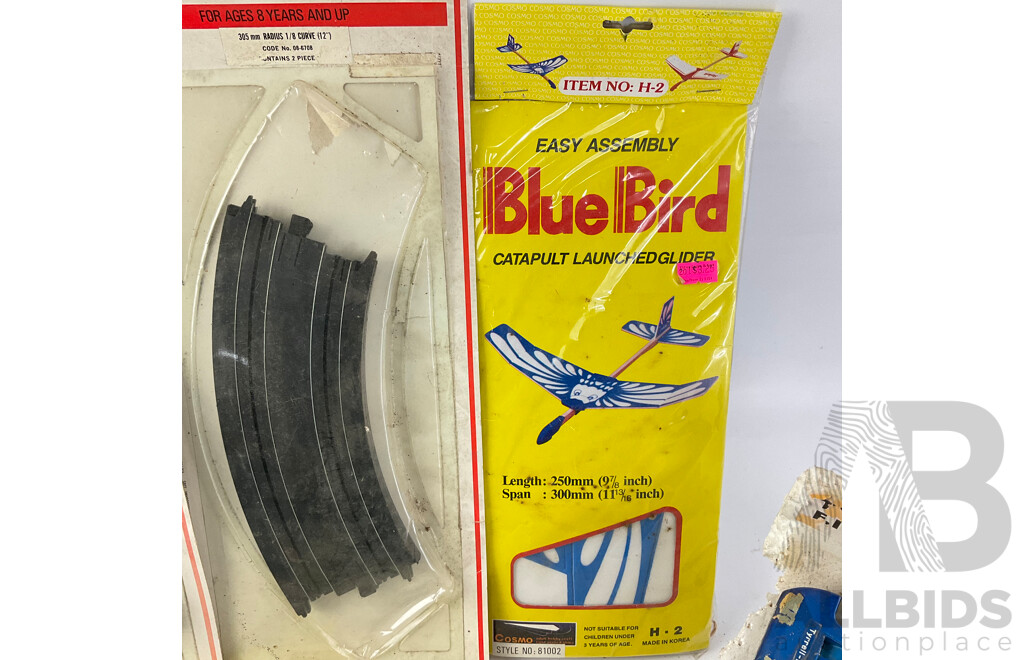 Collection of Boxed Toys and Hobbies Including Tyco Slotcar Track, Bluebird Glider, Model Kits and More