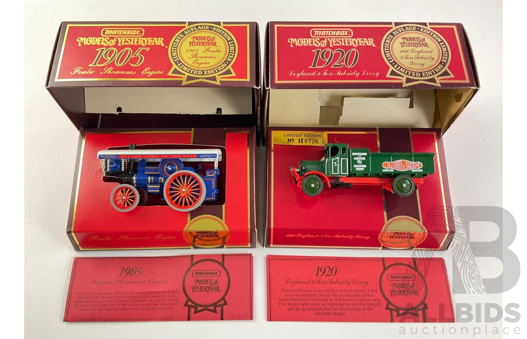 Matchbox Models of Yesteryear 1905 Fowler Showmans Engine and 1920 Leyland Three Ton Subsidy Lorry