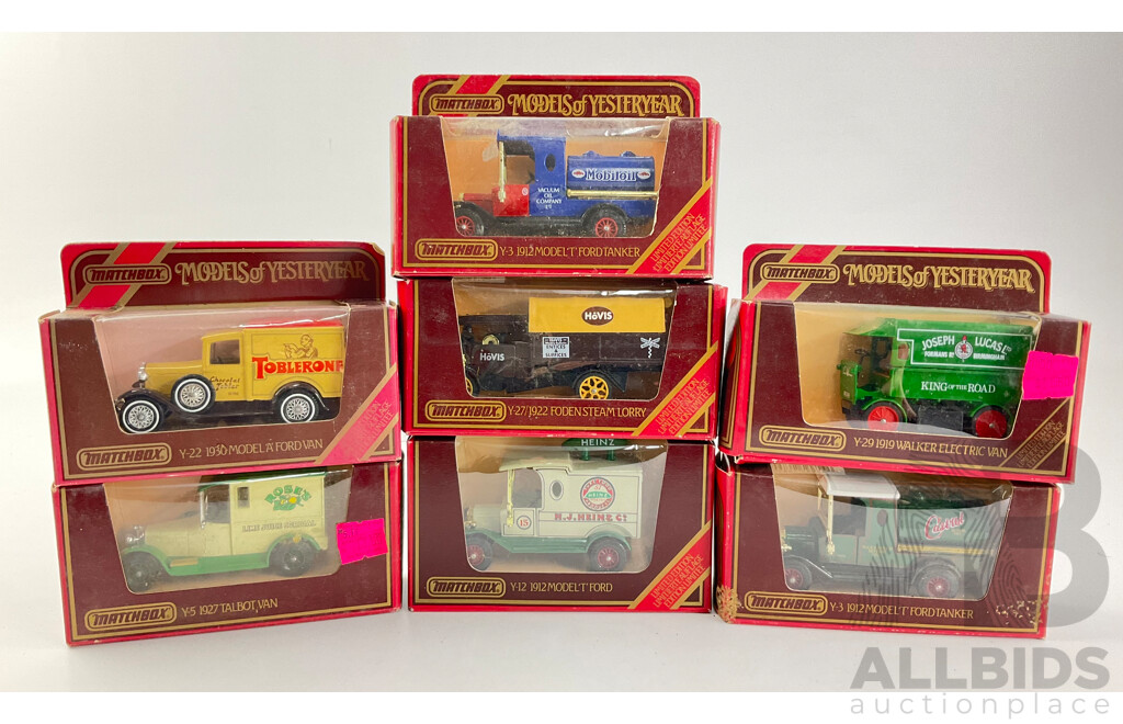 Collection of Matchbox Models of Yesteryear Company Trucks Including Ford Model 'A' and 'T' Tankers and Vans, Walker Electric Van, Foden Steam Lorry, Talbot Van