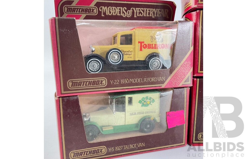 Collection of Matchbox Models of Yesteryear Company Trucks Including Ford Model 'A' and 'T' Tankers and Vans, Walker Electric Van, Foden Steam Lorry, Talbot Van