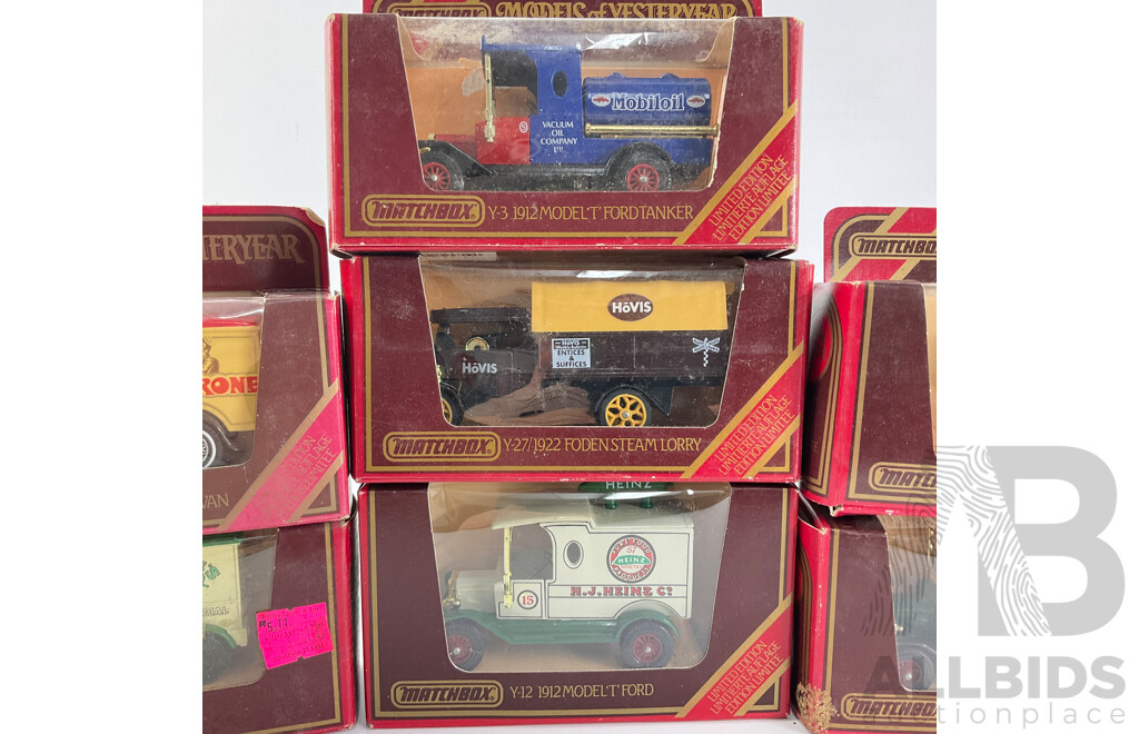 Collection of Matchbox Models of Yesteryear Company Trucks Including Ford Model 'A' and 'T' Tankers and Vans, Walker Electric Van, Foden Steam Lorry, Talbot Van