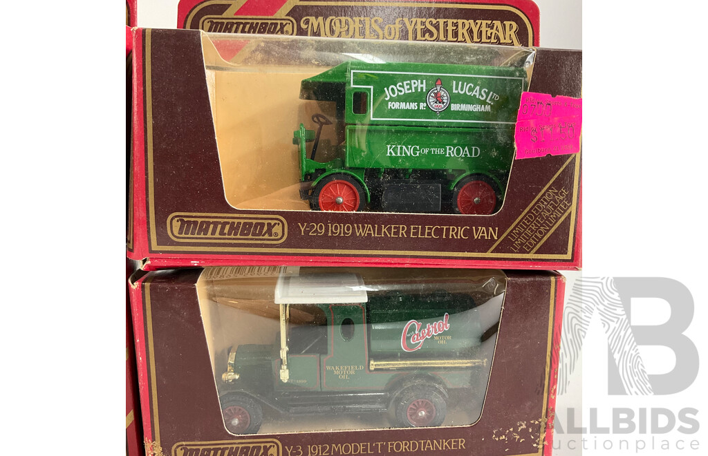 Collection of Matchbox Models of Yesteryear Company Trucks Including Ford Model 'A' and 'T' Tankers and Vans, Walker Electric Van, Foden Steam Lorry, Talbot Van