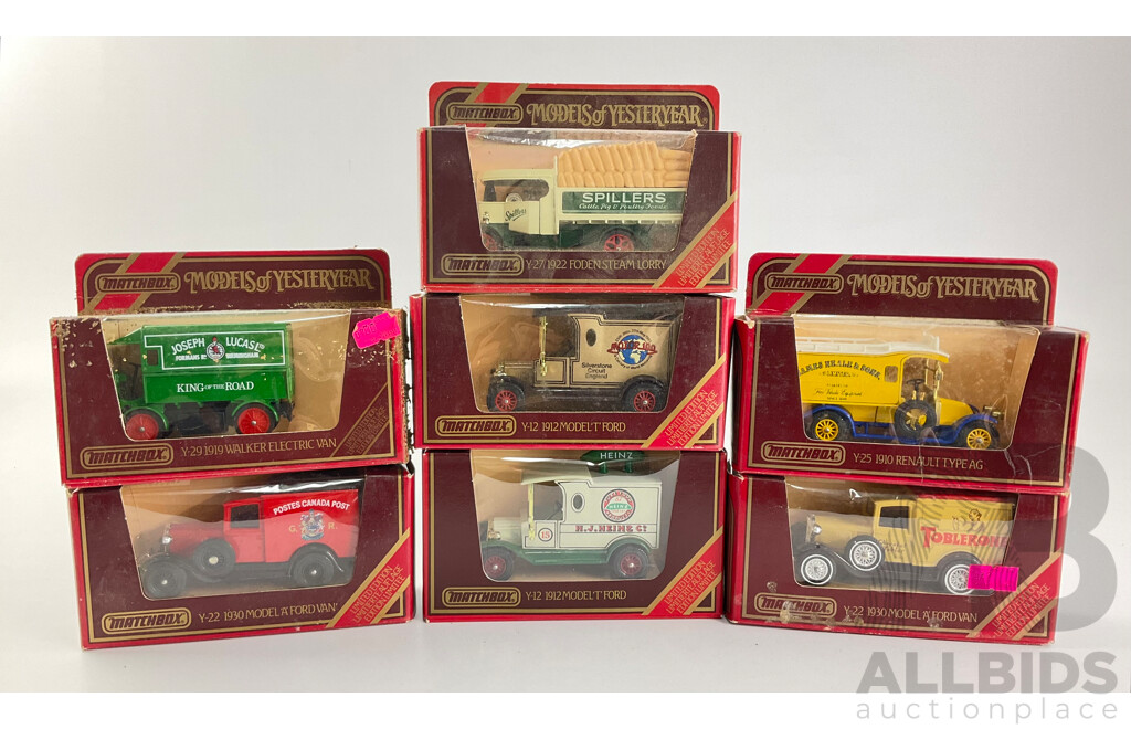 Collection of Matchbox Models of Yesteryear Company Trucks Including Ford Model 'A' and 'T' Vans, Walker Electric Van, Renault AG, Foden Steam Wagon