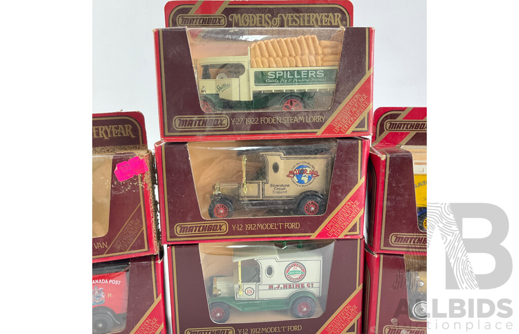 Collection of Matchbox Models of Yesteryear Company Trucks Including Ford Model 'A' and 'T' Vans, Walker Electric Van, Renault AG, Foden Steam Wagon