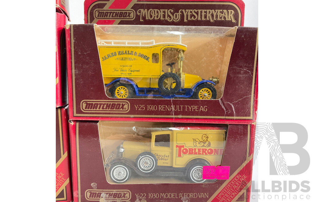 Collection of Matchbox Models of Yesteryear Company Trucks Including Ford Model 'A' and 'T' Vans, Walker Electric Van, Renault AG, Foden Steam Wagon