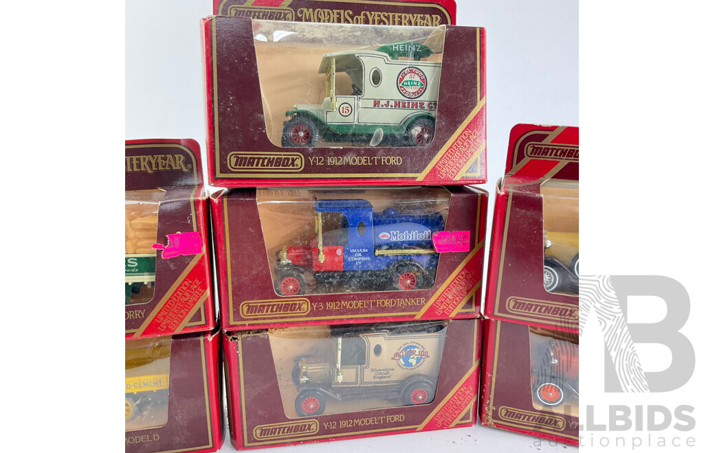 Collection of Matchbox Models of Yesteryear Company Trucks Including Ford Model 'A' and 'T' Vans, Tanker and Wreck Truck, Atkinson Steam Wagon, Foden Steam Wagon