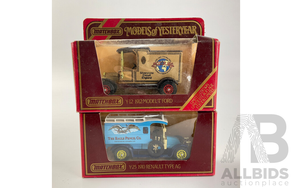 Collection of Matchbox Models of Yesteryear Company Trucks Including Ford Model 'T' Crossley, Renault, and Foden Steam Wagon and Trailer