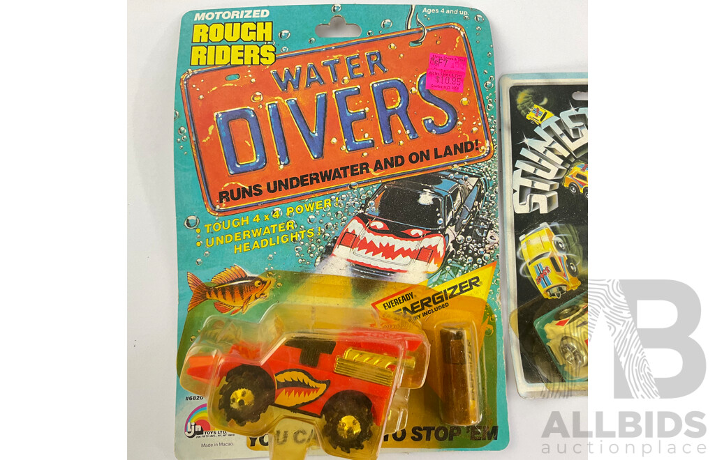 Vintage LJN Toys Rough Riders Water Divers Hammer Head and Hasbro Stuntster, Both in Original Packaging