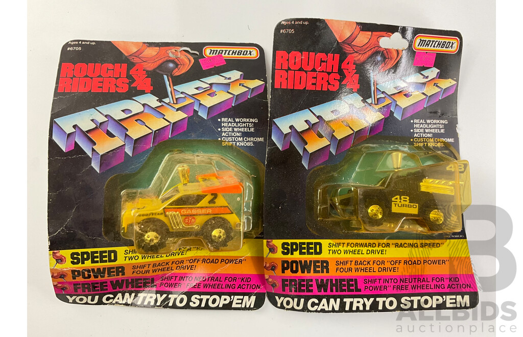 Vintage Matchbox Tri-Ex Rough Riders 4X4, Super Gasser and 48 Turbo in Original Packaging